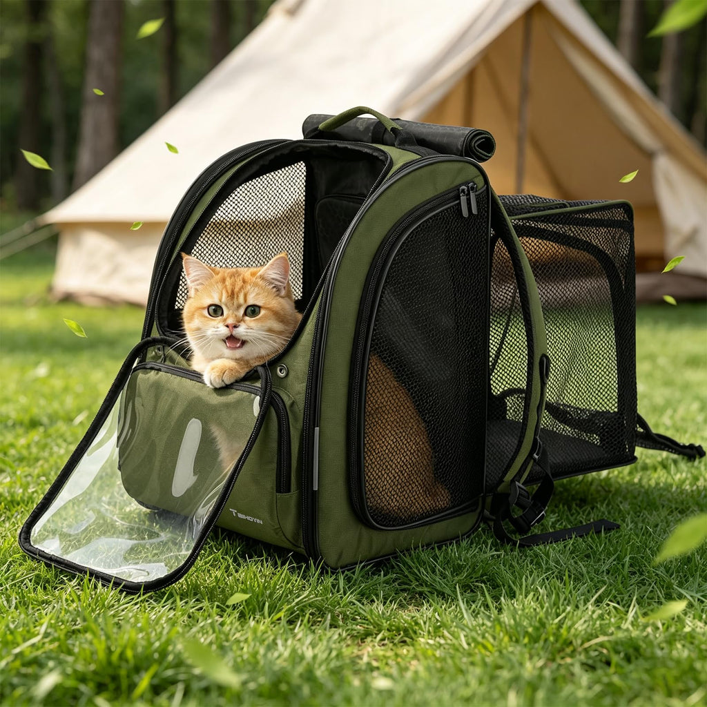 Green Expandable Cat Backpack Carrier W911956