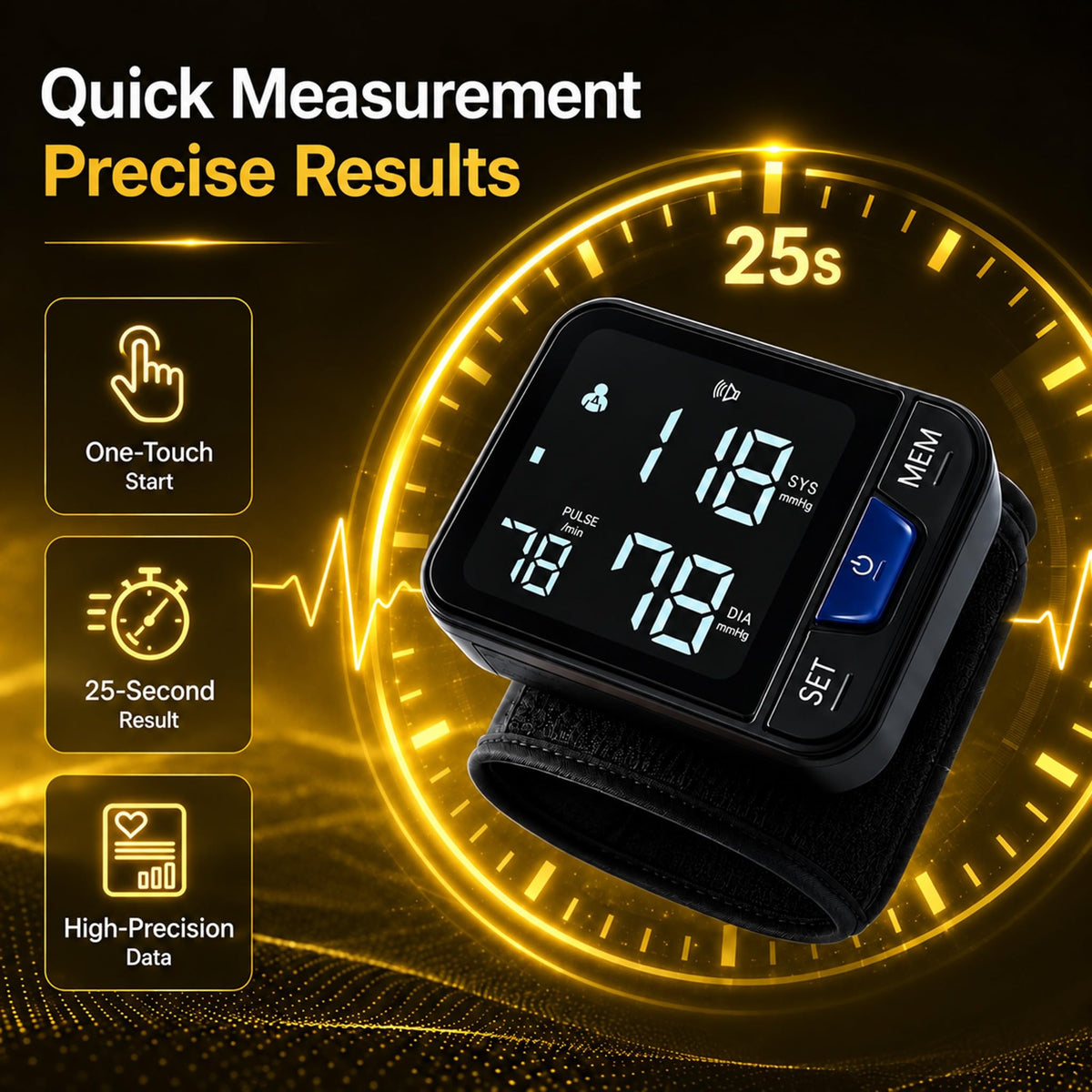 Portable Wrist Blood Pressure Monitor with Large Display B605