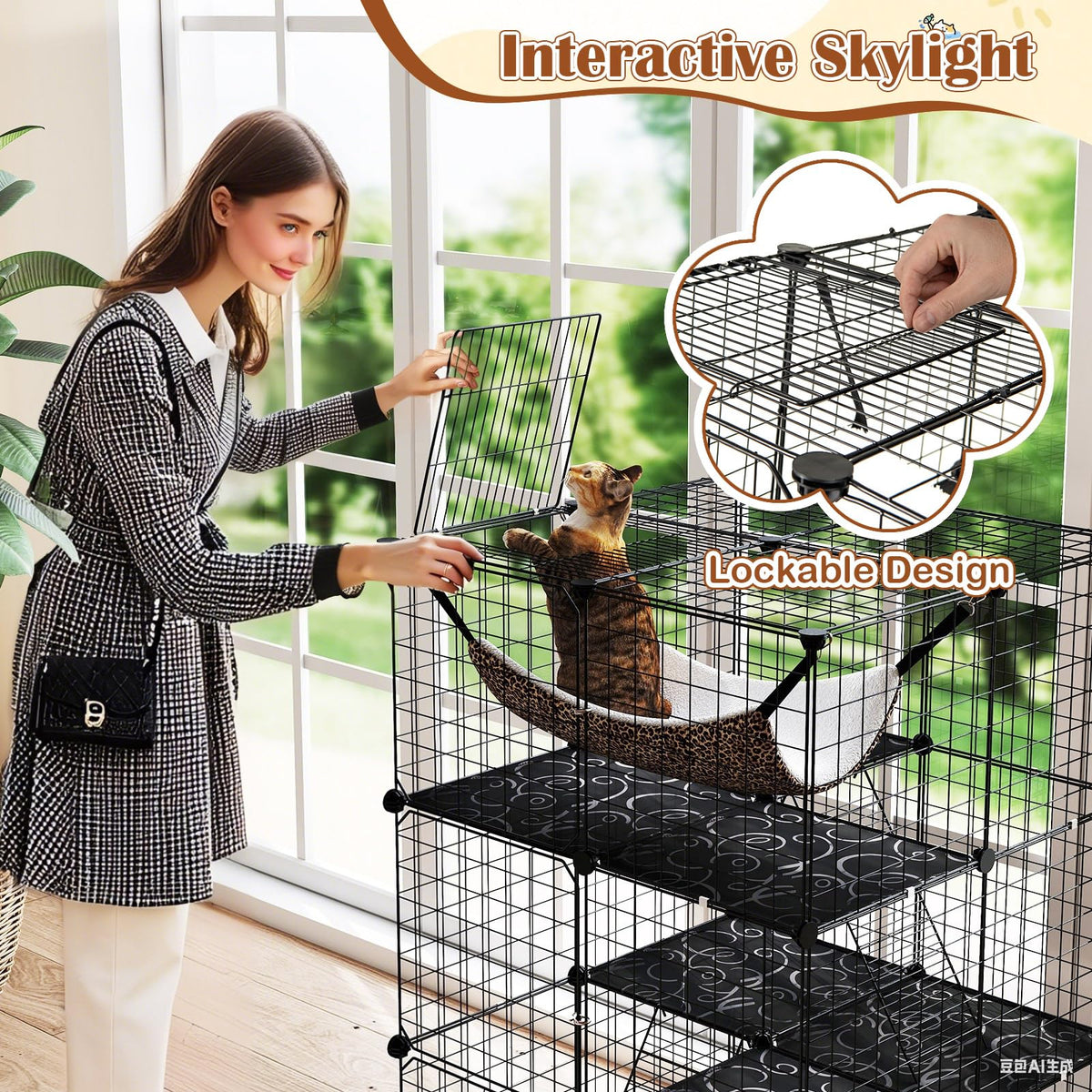 Black 4-Tier Metal Cat Cage with Hammock B655824