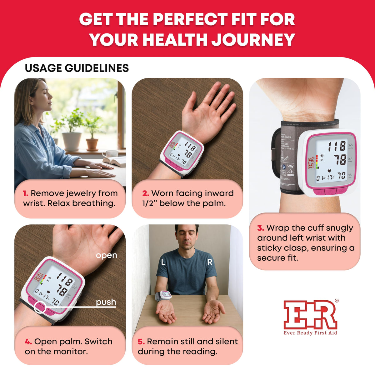 Pink Wrist Blood Pressure Monitor A823