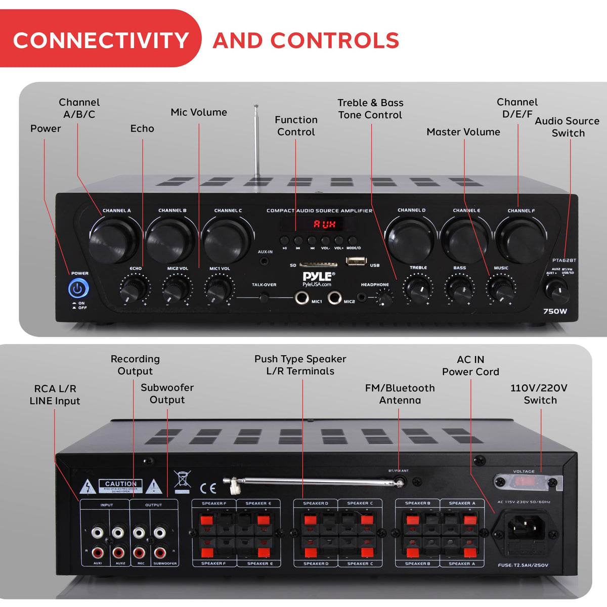 Wireless Bluetooth 6 Channel 750W Karaoke Amplifier R307104