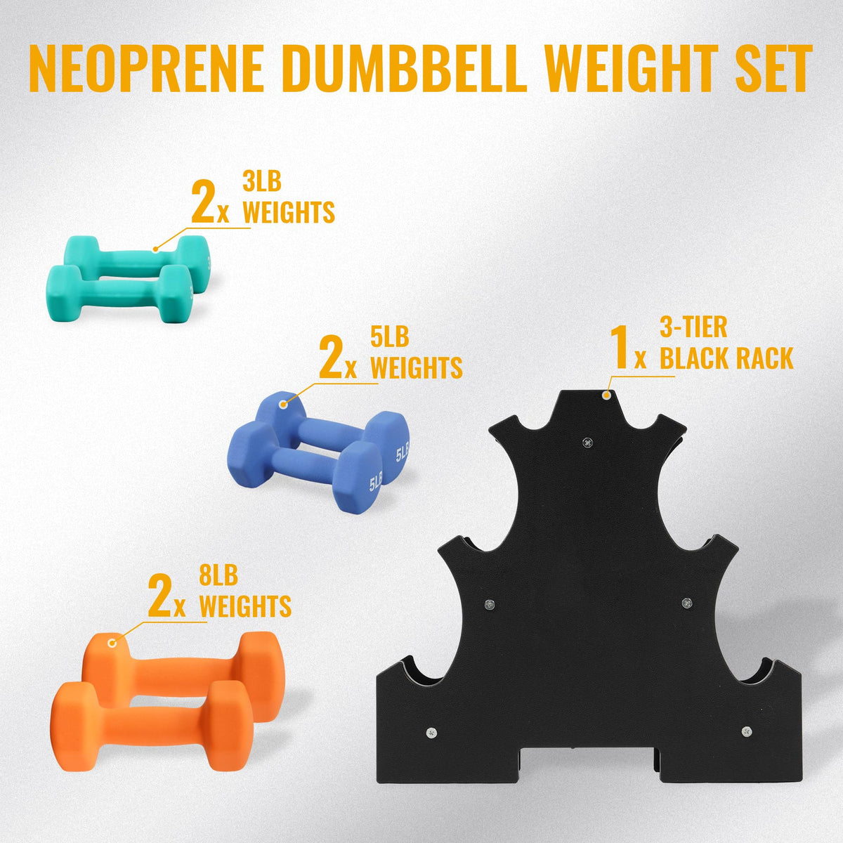 Neoprene Dumbbell Set with Rack D2282