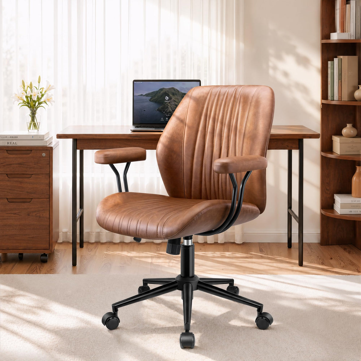 Brown Leather Ergonomic Office Chair E31898