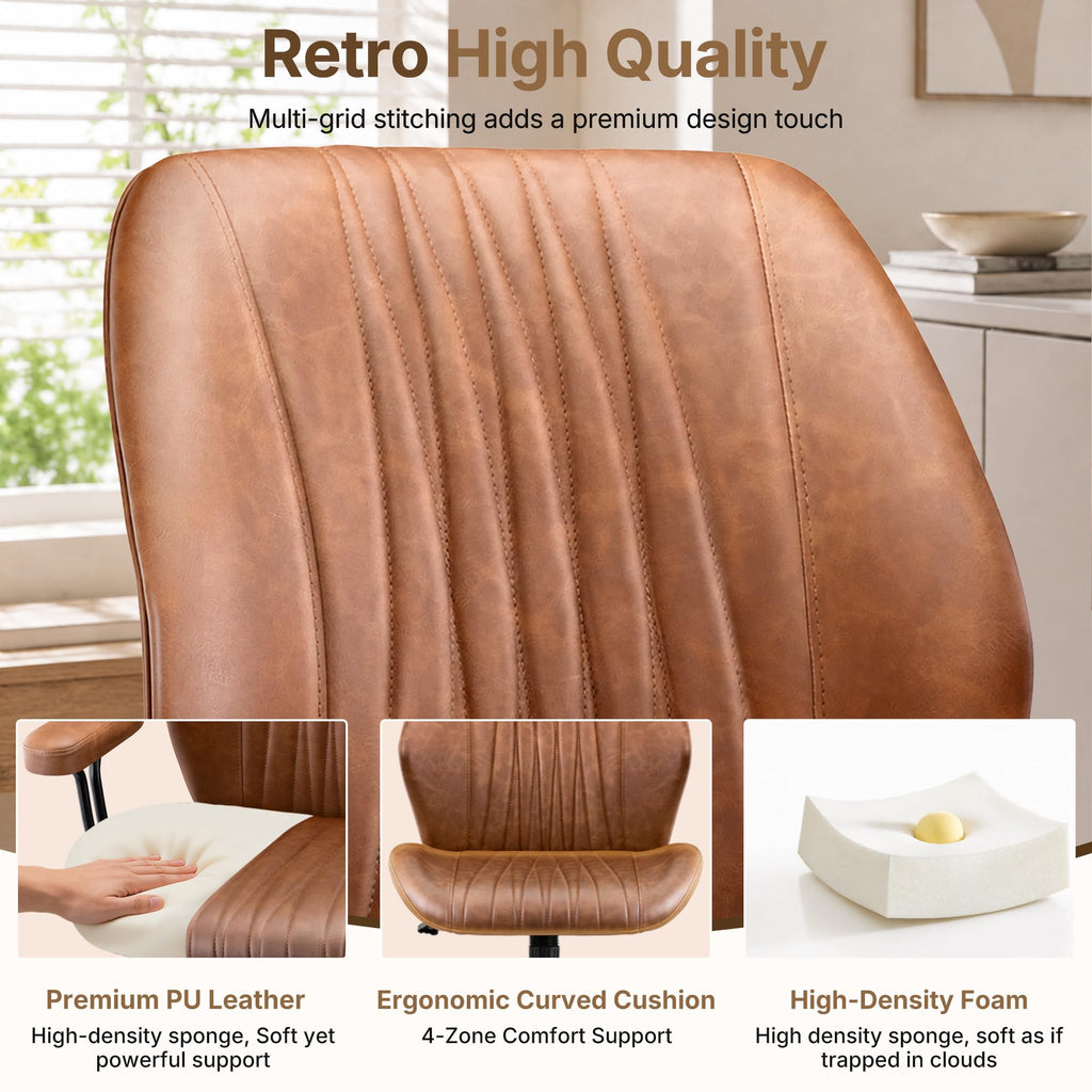 Brown Leather Ergonomic Office Chair E31898
