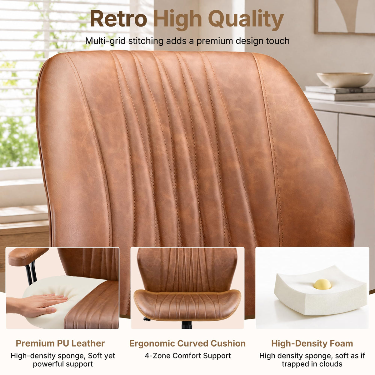 Brown Leather Ergonomic Office Chair E31898