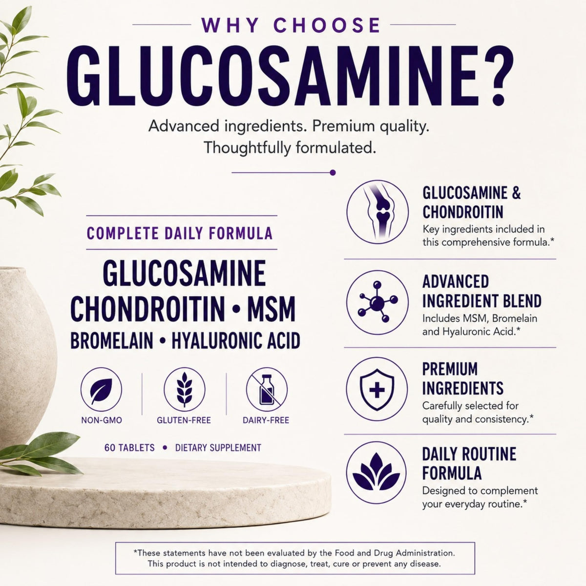 Glucosamine Chondroitin MSM Dietary Supplement 60 Tablets H8563
