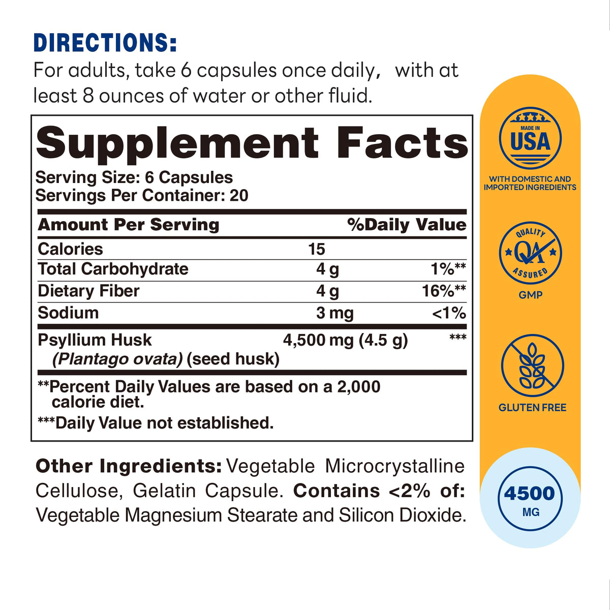 Psyllium Husks Capsules 4500 mg 120 Capsules R155322