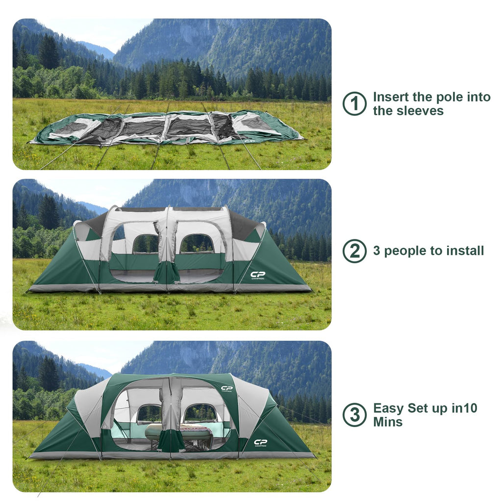 12 Person 3-Room Waterproof Camping Tent E2408