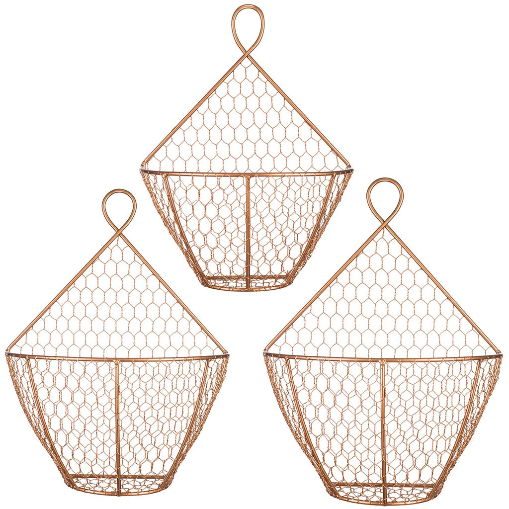 Set of 3 Copper Metal Wire Mesh Wall Hanging Baskets S80362