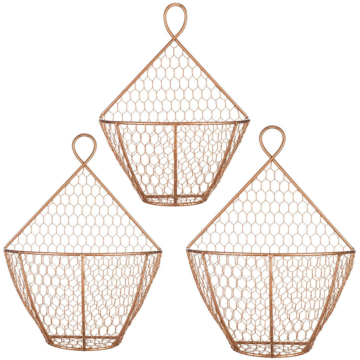 Set of 3 Copper Metal Wire Mesh Wall Hanging Baskets S80362
