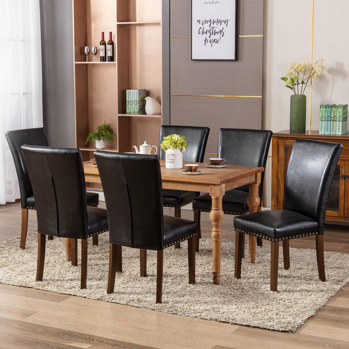 High Back Upholstered Dining Chairs Set of 2 Black J66963