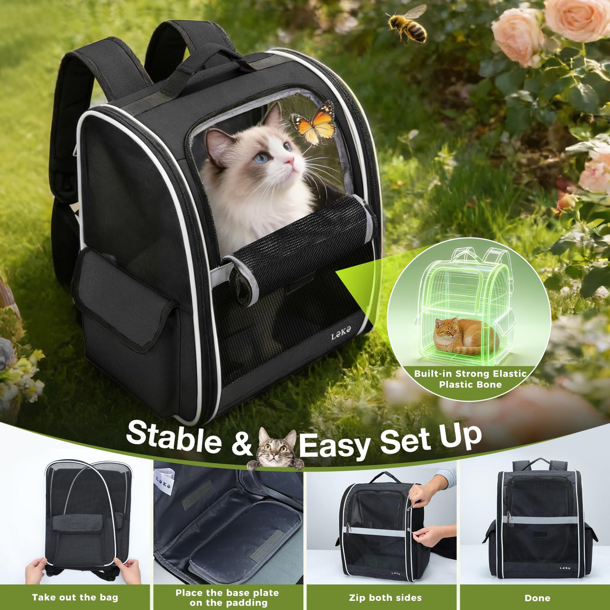 Dog Carrier Backpack for Small Medium Dogs Cats up to 18 lbs, Breathable Pet Backpack Carrier with 3 Entrances K94585