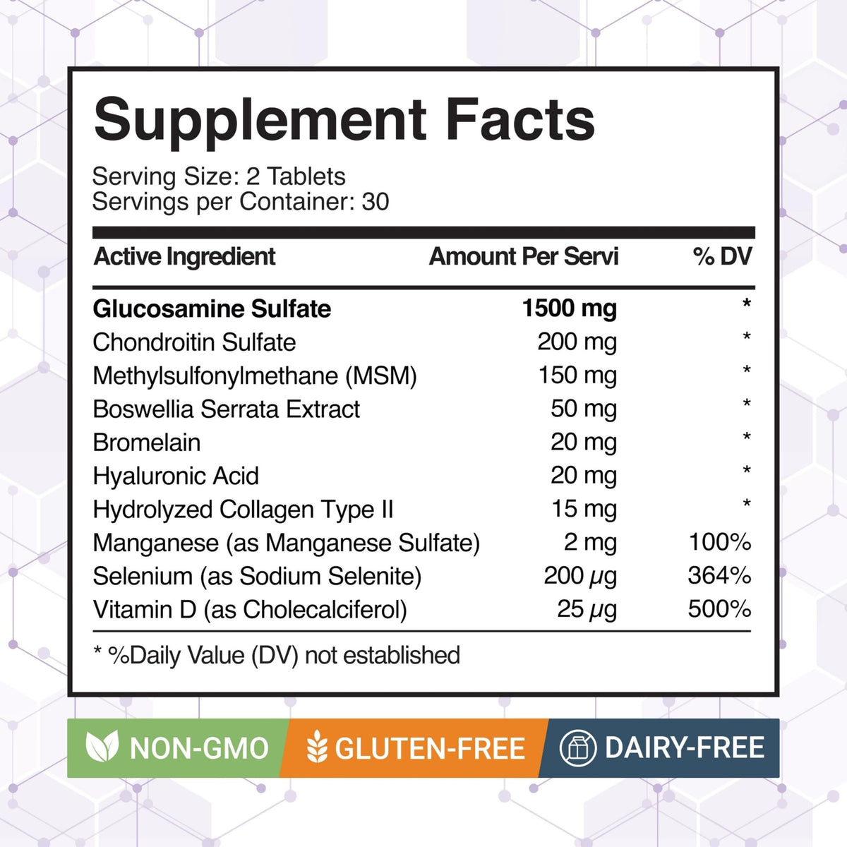 Glucosamine Chondroitin MSM Dietary Supplement 60 Tablets H8563