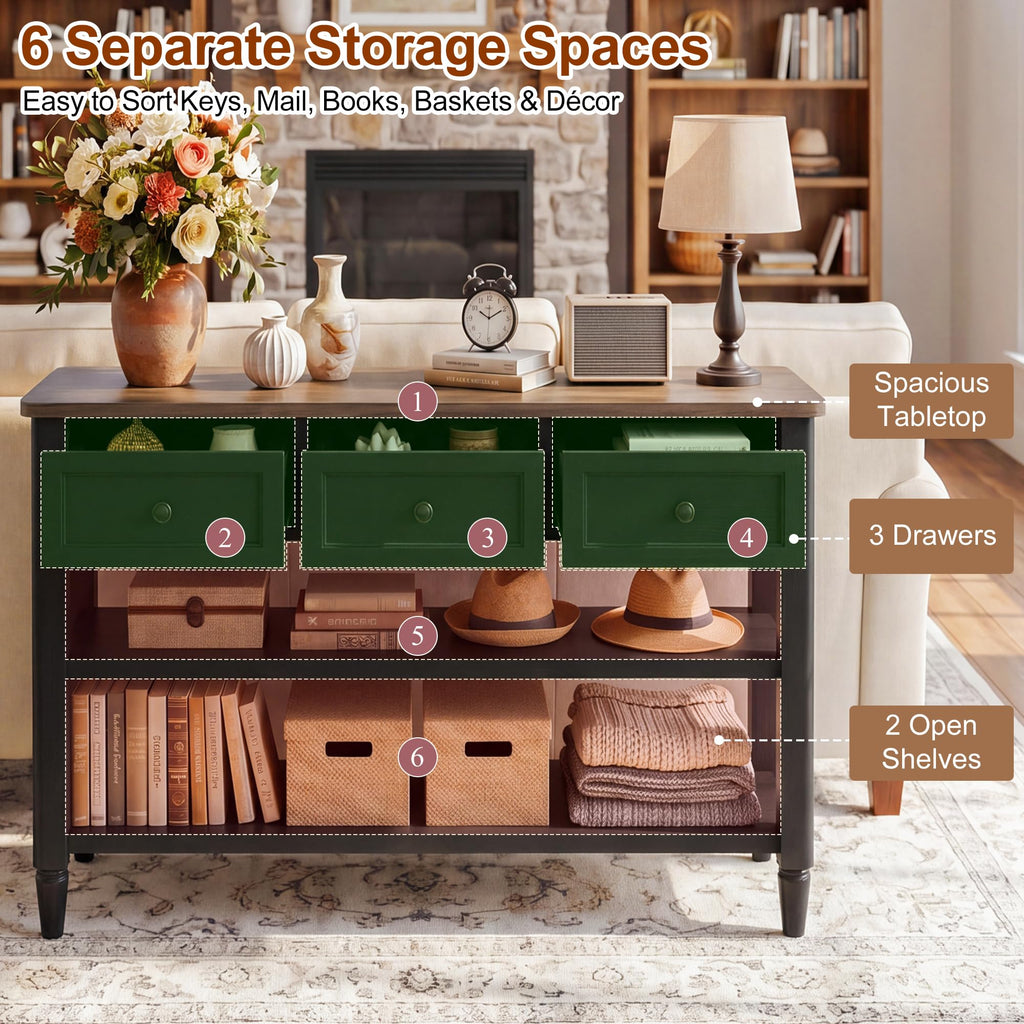43" Narrow Console Table with 3 Drawers and 2 Shelves J40031