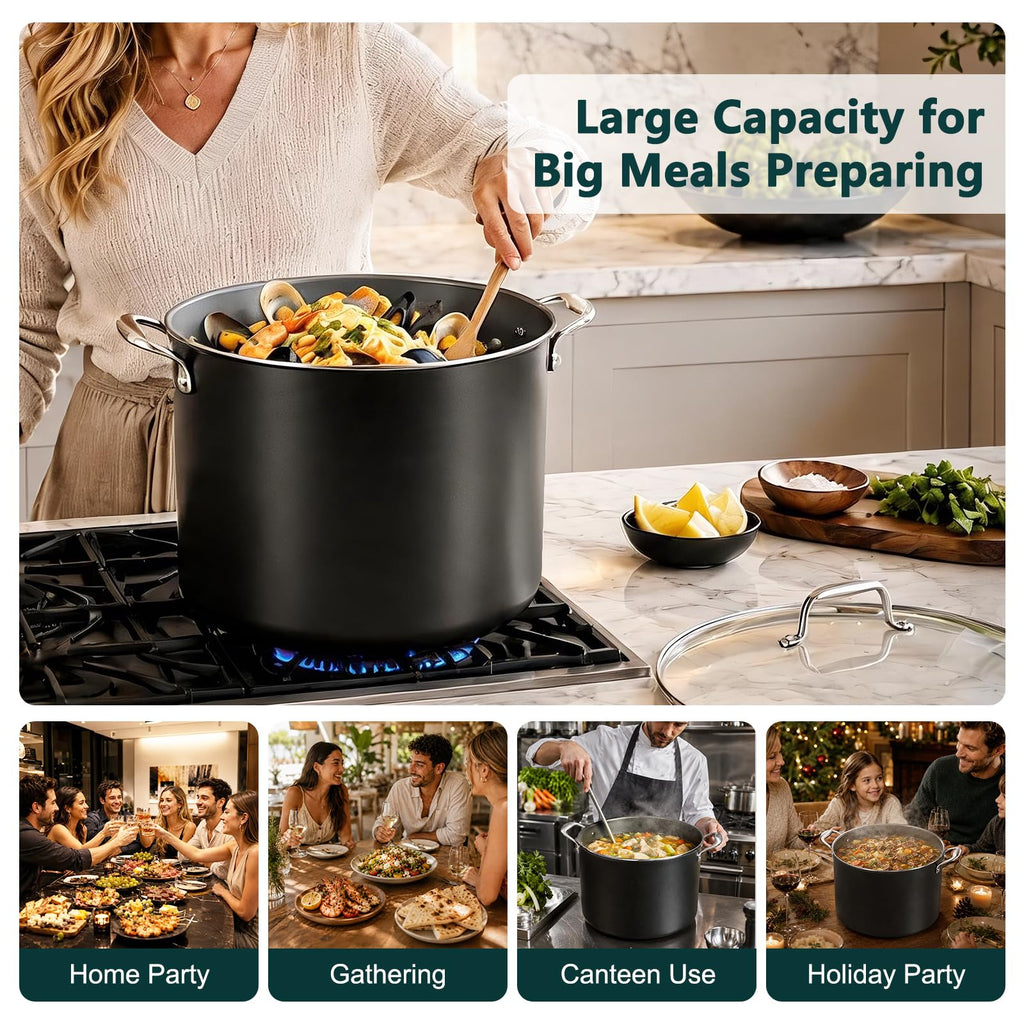 16QT Nonstick Ceramic Stock Pot with Tempered Glass Lid N66314