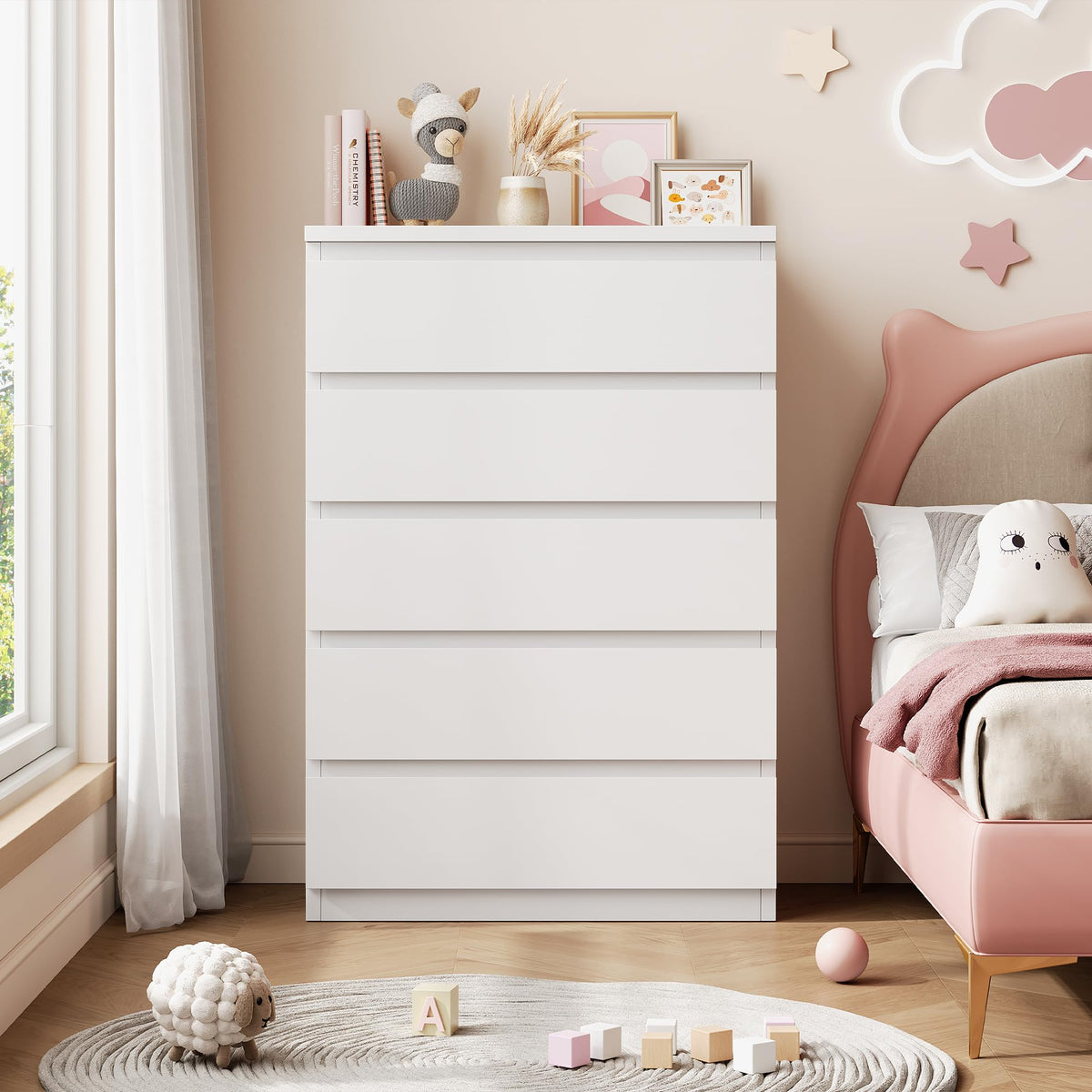 White 5 Drawer Dresser Chest of Drawers S36633