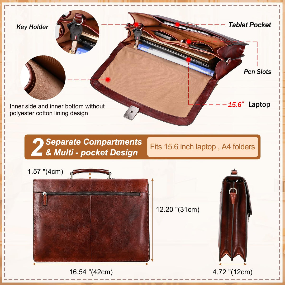 Full Grain Leather Briefcase A1962