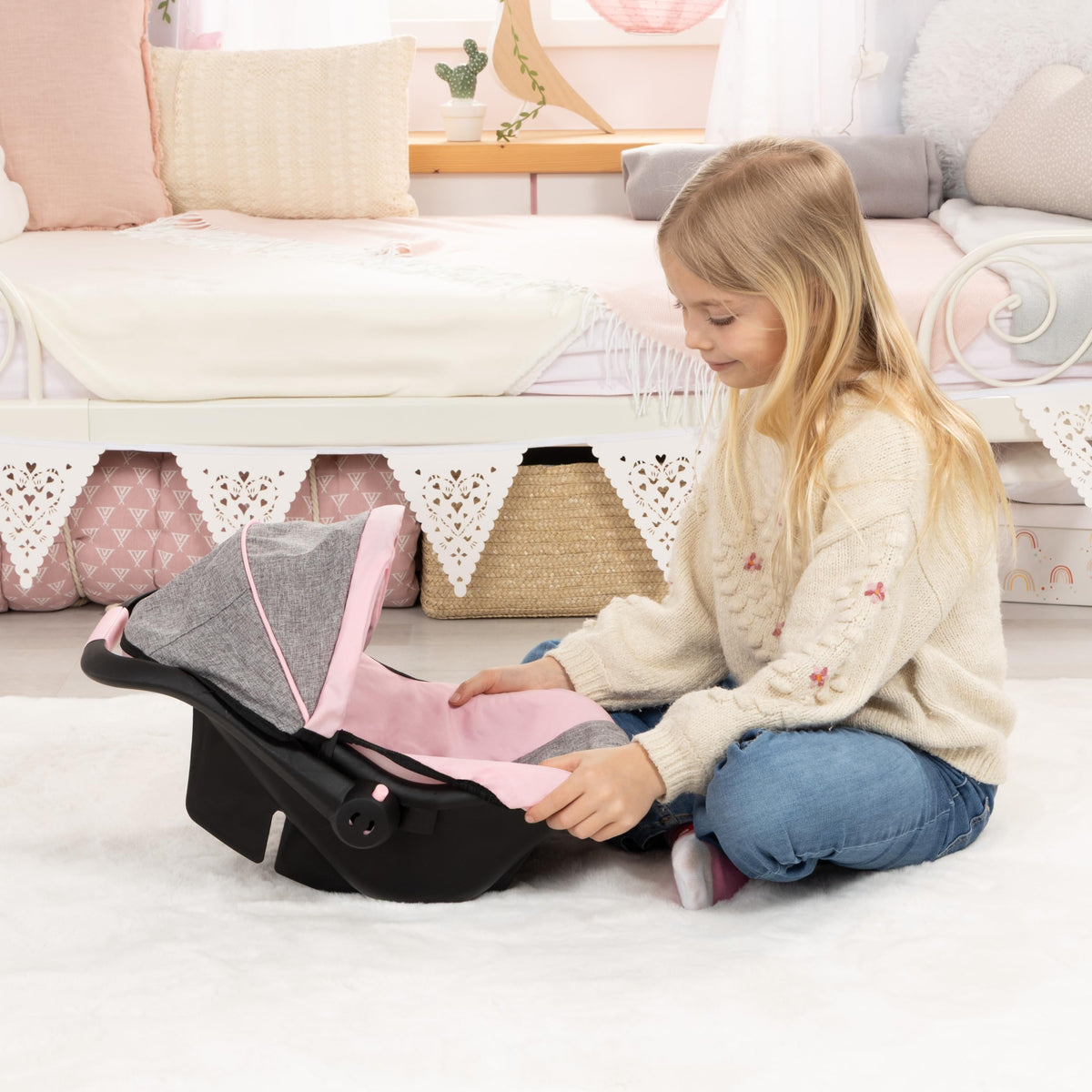 Pink Grey Doll Car Seat with Cover K152