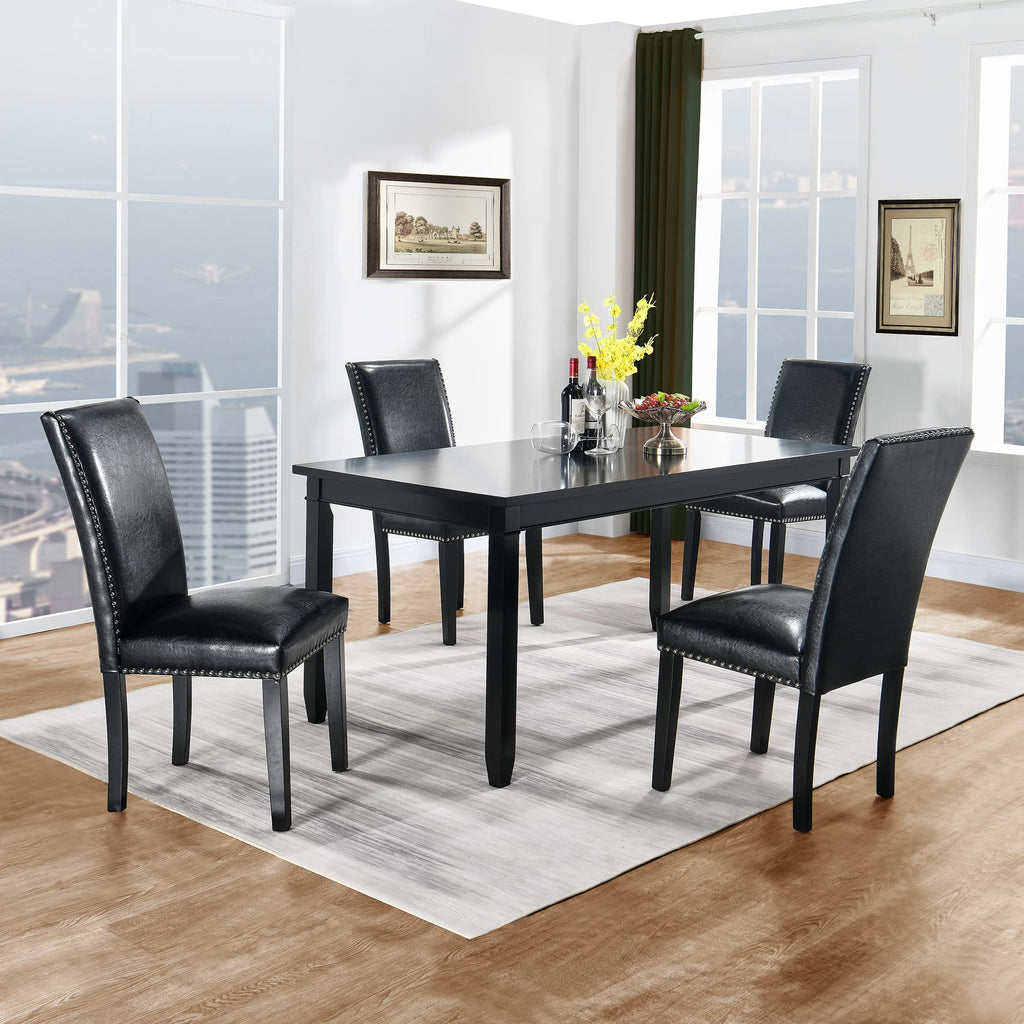 Set of 4 PU Leather Upholstered Dining Chairs with Solid Wood Legs I60428