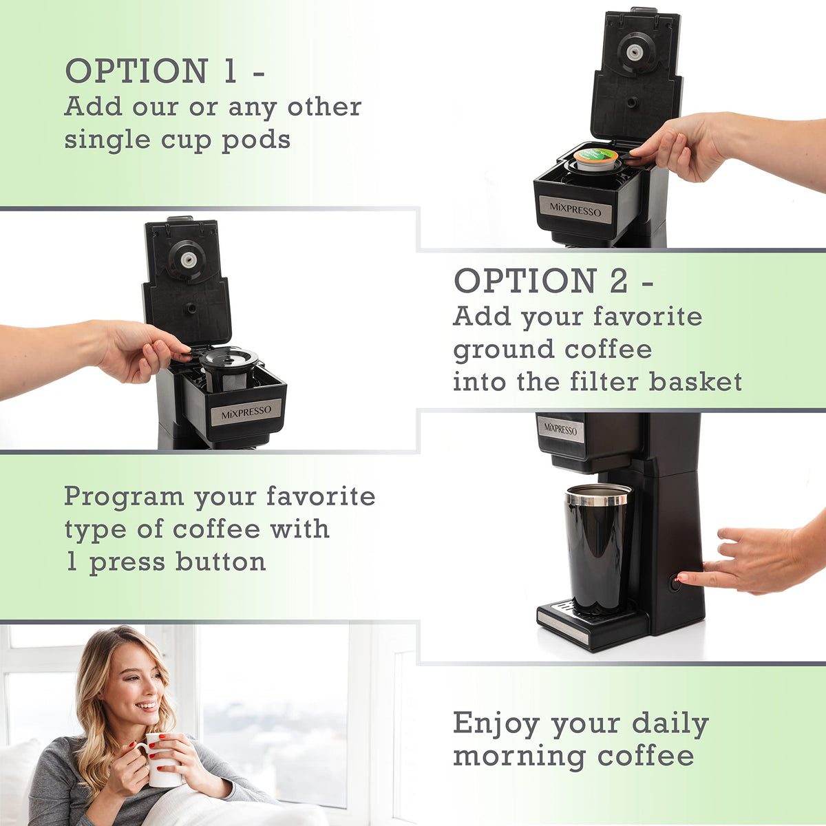 Single Serve Coffee Maker with 14oz Travel Mug & Reusable Filter Q935181