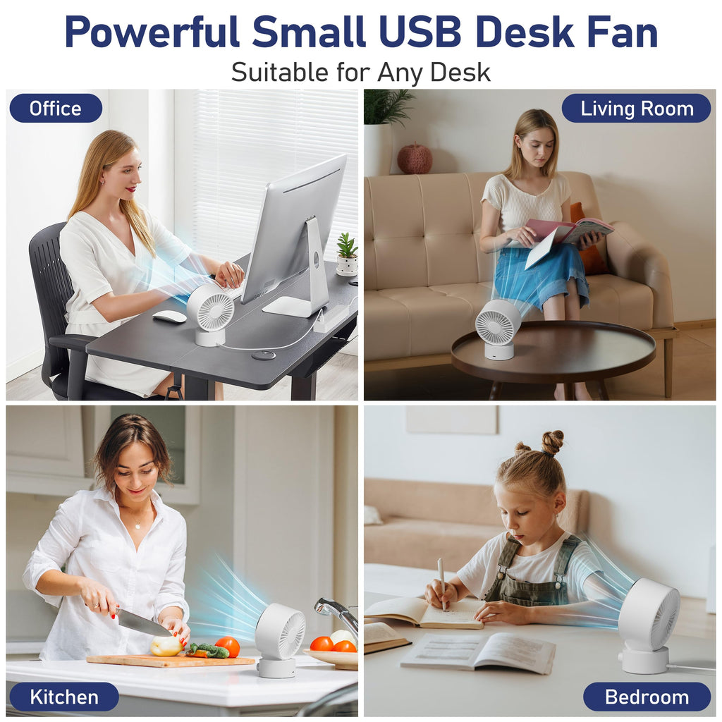 White Rechargeable Desk Fan with 1200mAh Battery O2008
