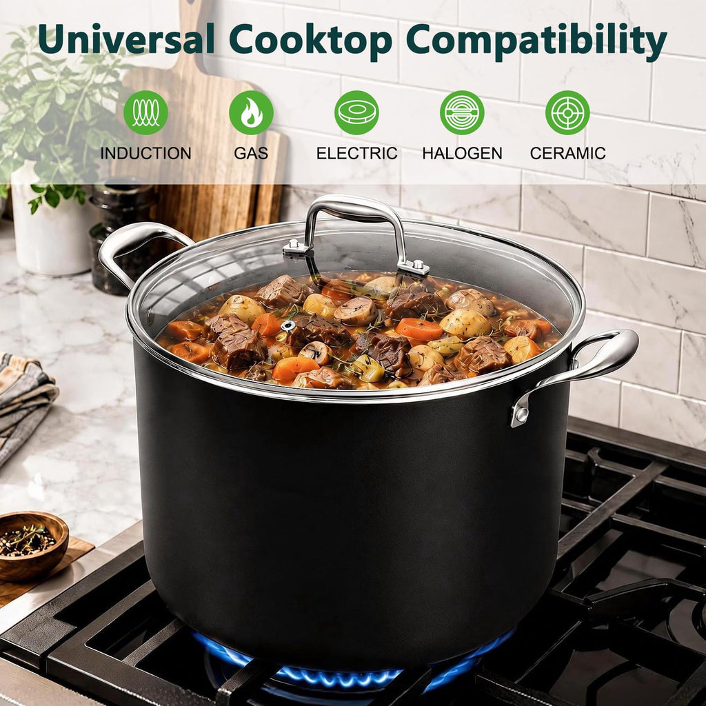 16QT Nonstick Ceramic Stock Pot with Tempered Glass Lid N66314