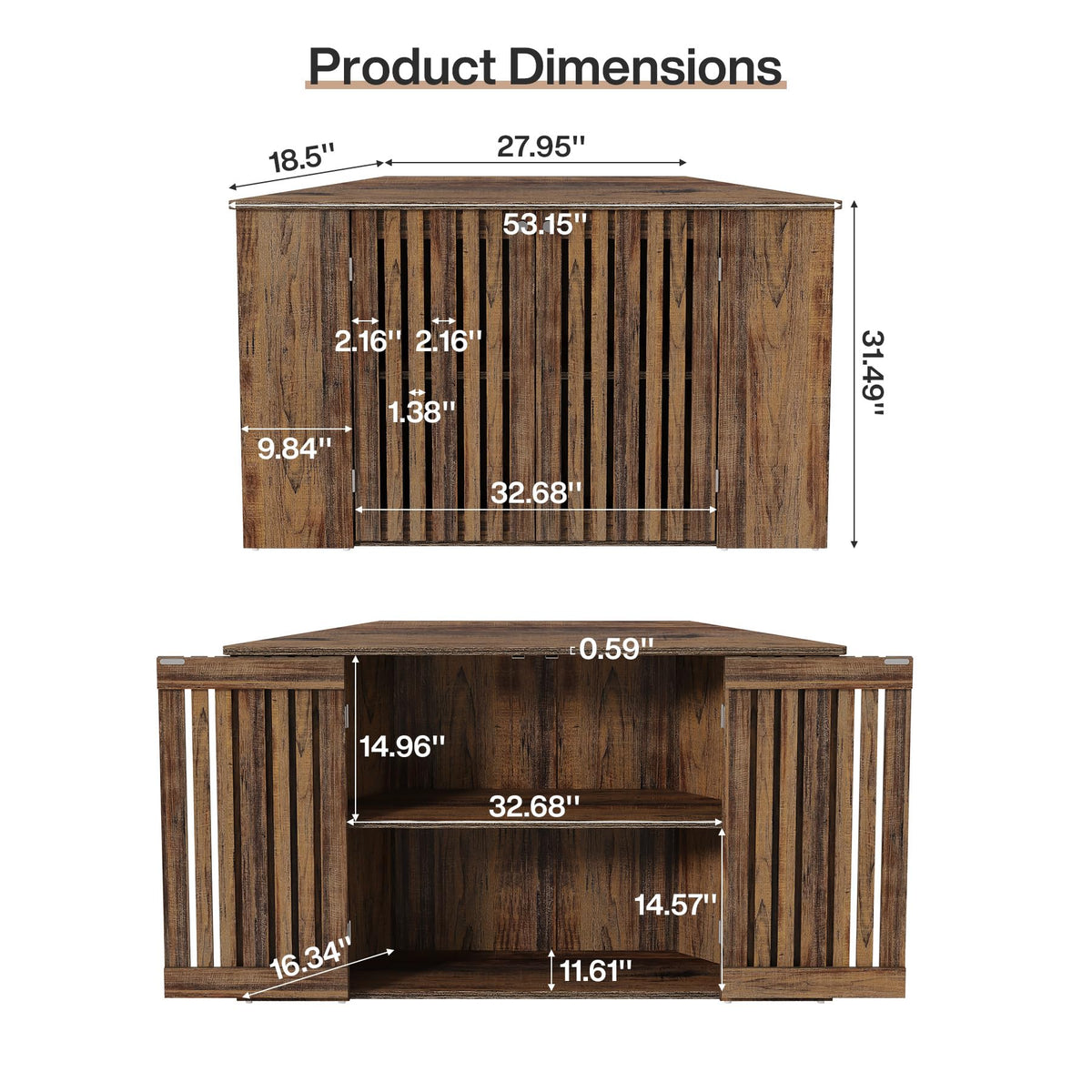 53" Farmhouse Corner TV Stand with Storage N582855
