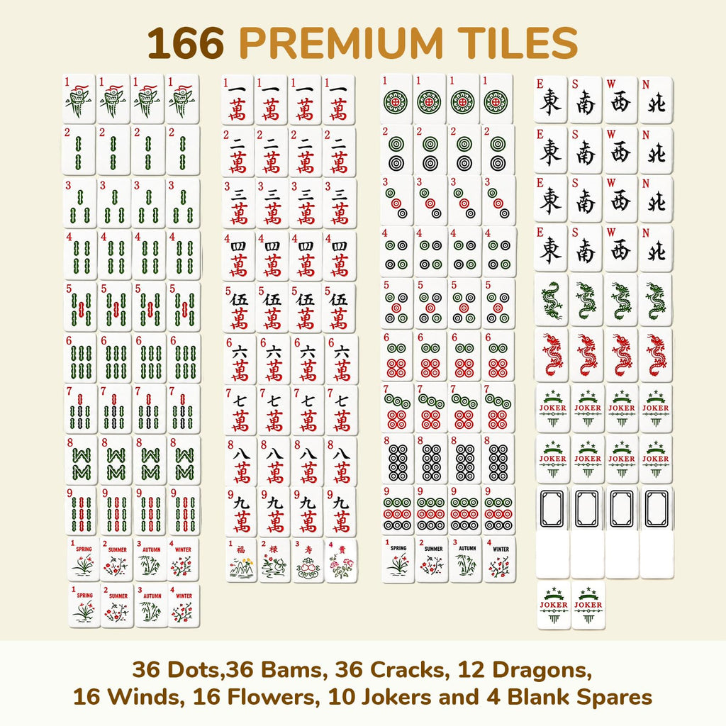 166 Mahjong Tiles 4 Racks 4 Pushers Mahjong Set L36712