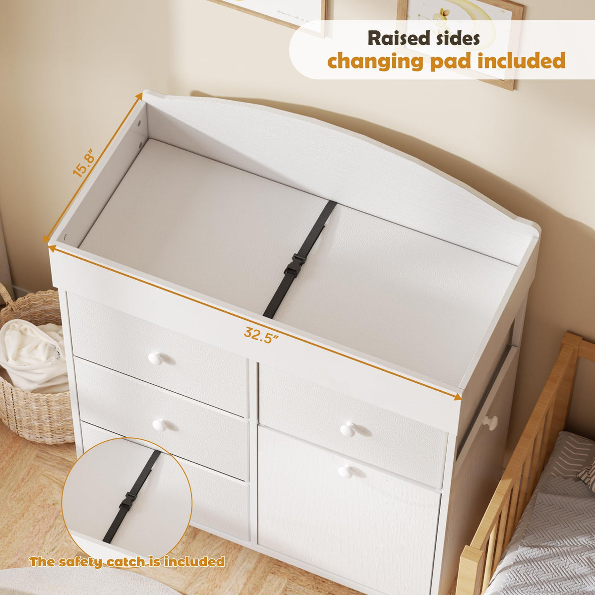 White 4 Drawer Baby Dresser with Changing Table Top E56503