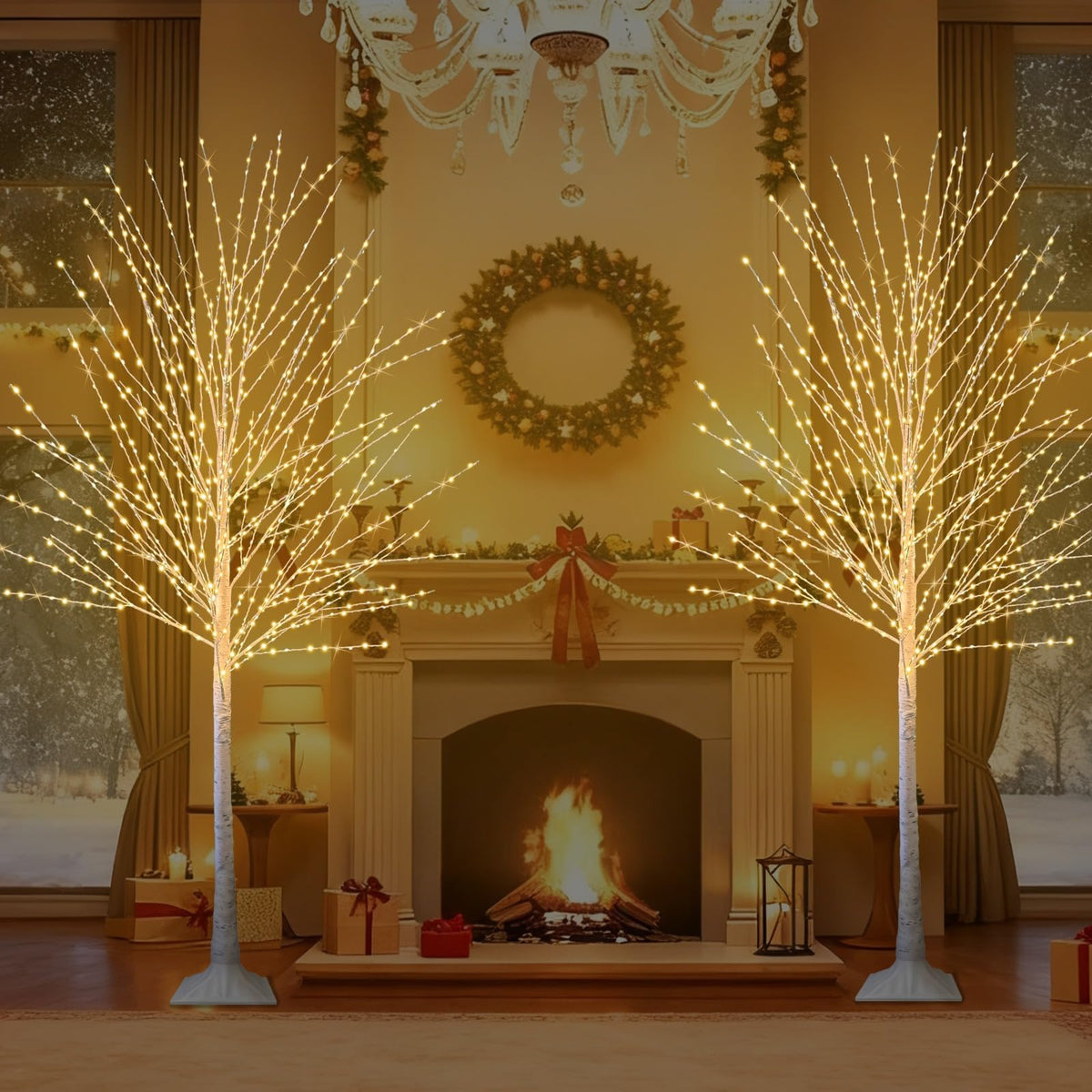 6FT Lighted Birch Tree with 880 LED Warm White Lights Q292