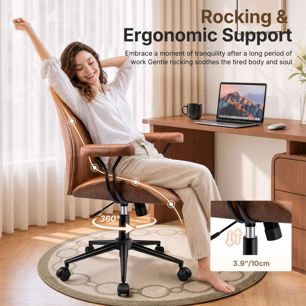 Brown Leather Ergonomic Office Chair E31898