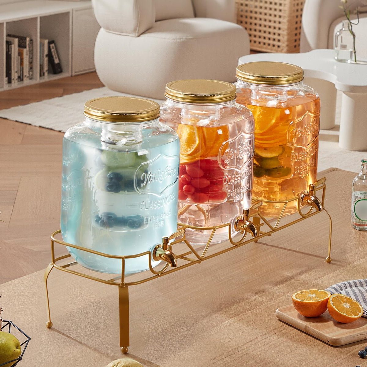 3 Pack 2 Gallon Glass Beverage Dispenser with Metal Stand S625196