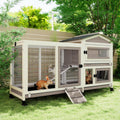 2 Story Wooden Rabbit Hutch with 6 Lockable Wheels K55994