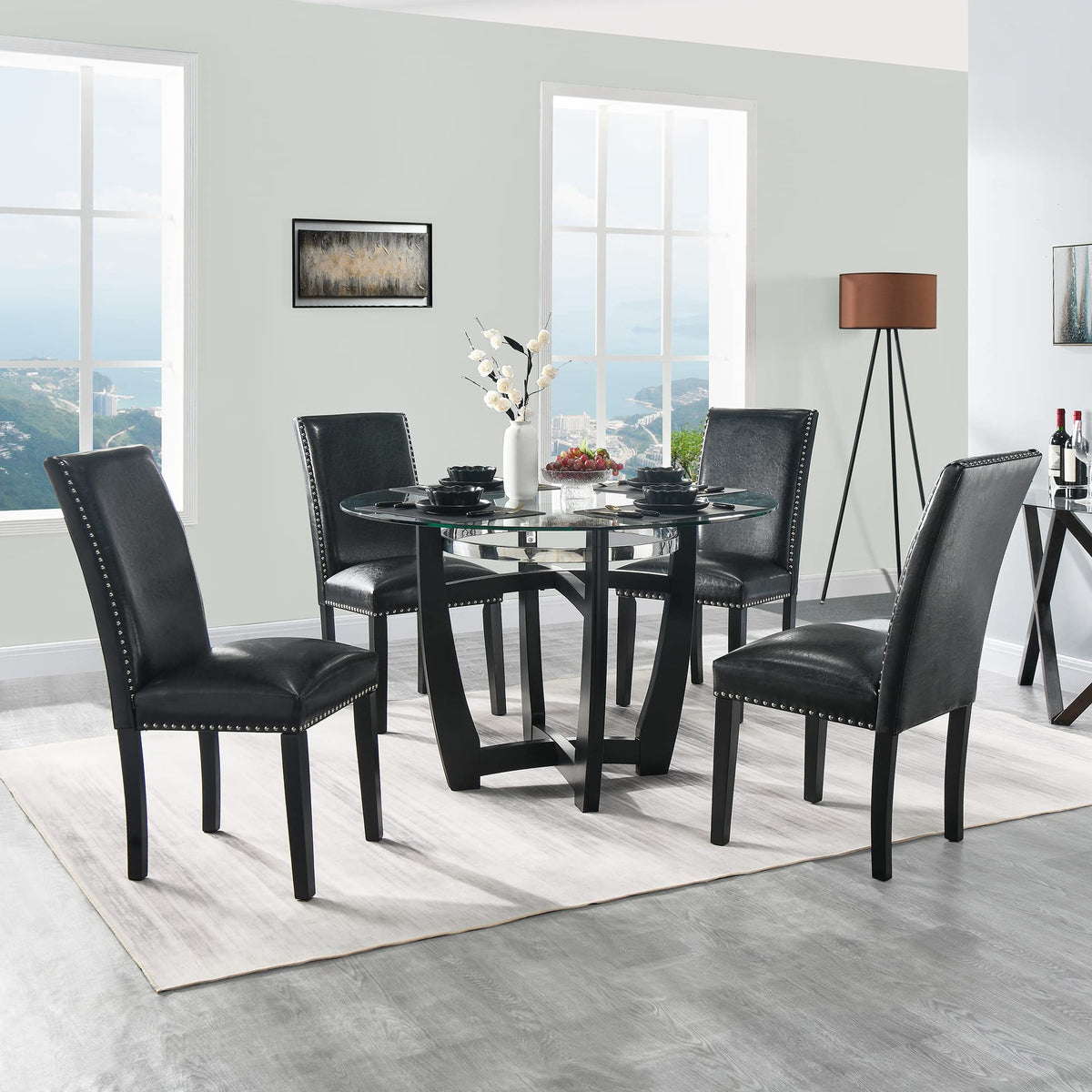 Set of 4 PU Leather Upholstered Dining Chairs with Solid Wood Legs I60428