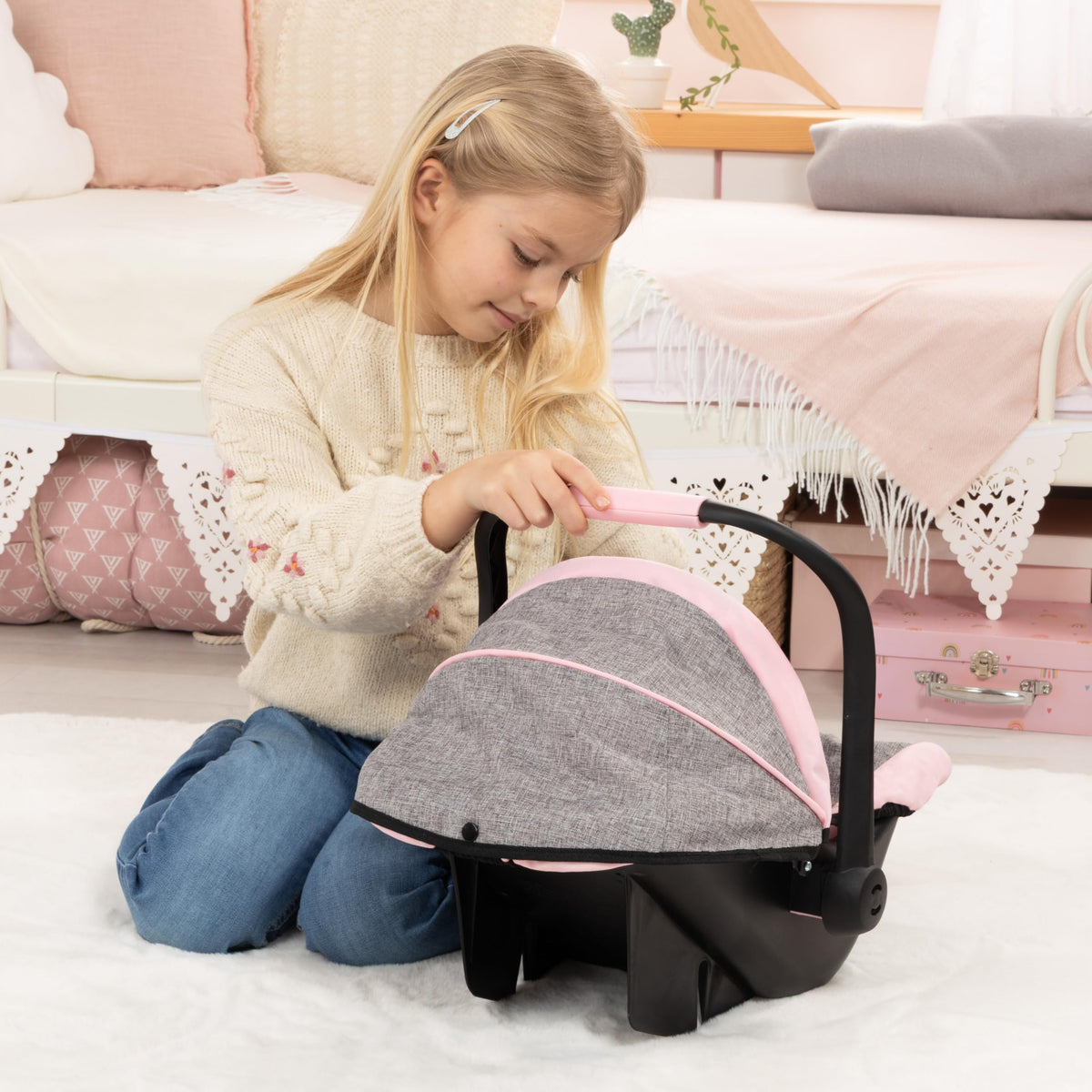 Pink Grey Doll Car Seat with Cover K152
