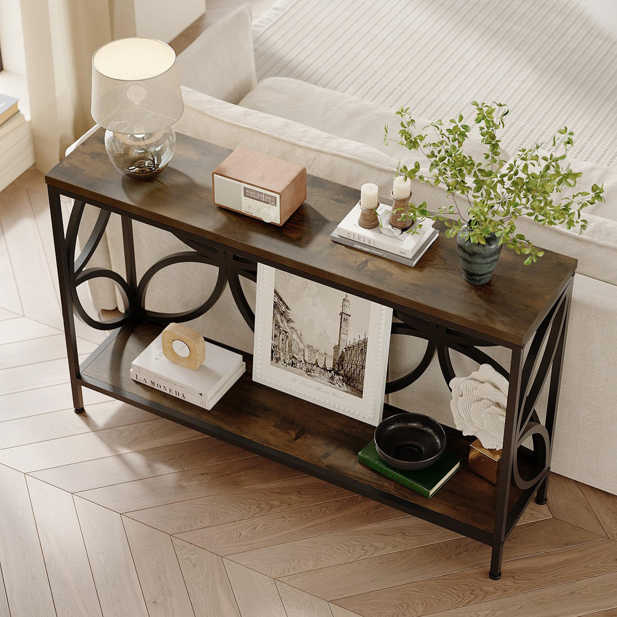 Narrow Sofa Table 47.2 Inch Industrial Console Table with Storage M7854