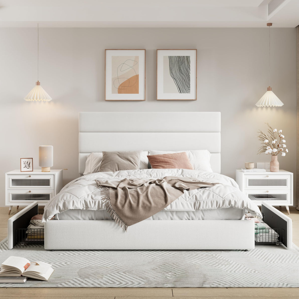 Queen Size Platform Bed Frame with 4 Storage Drawers X1483