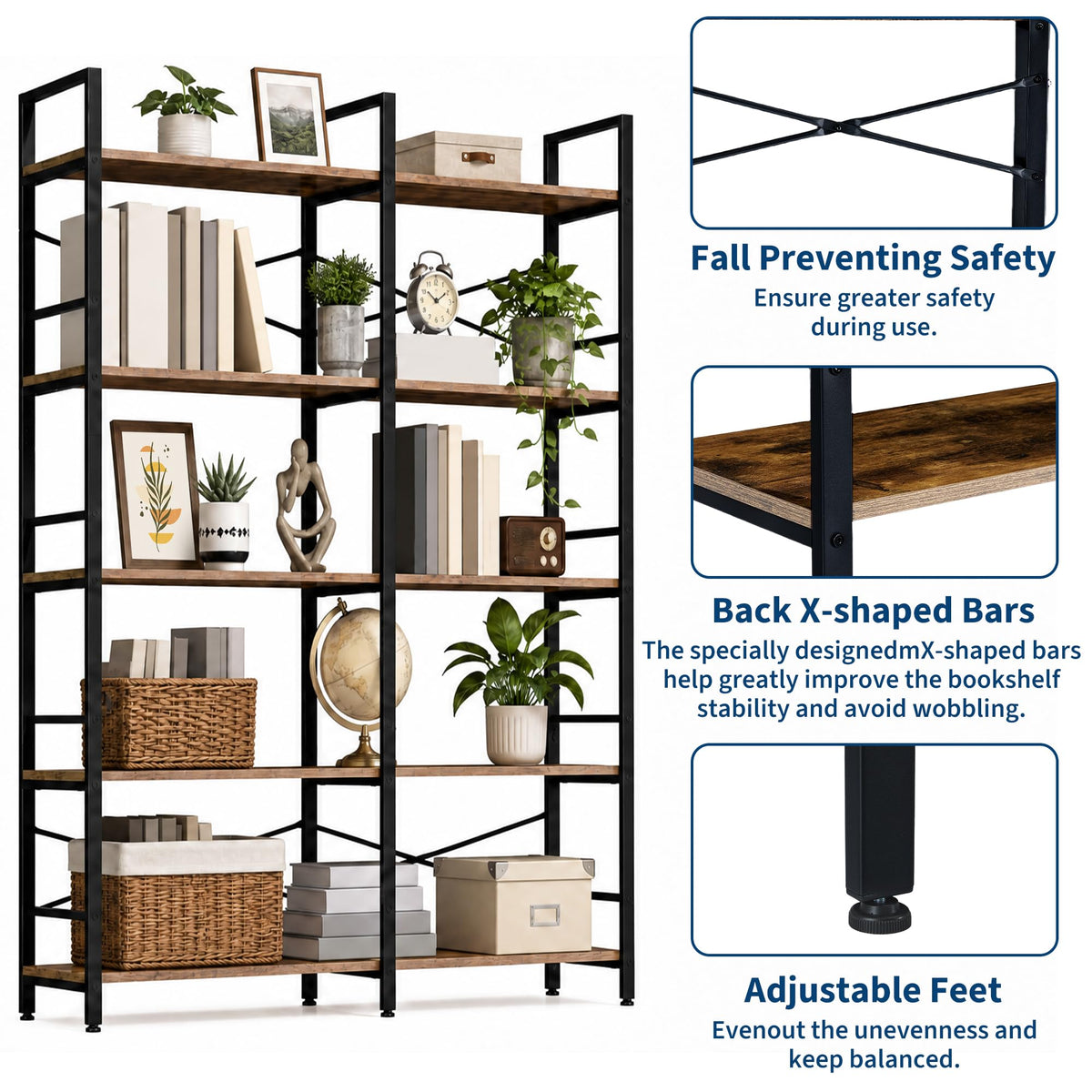 5 Tier Bookshelf with 10 Open Shelves R9181