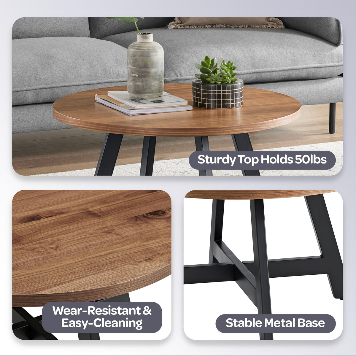 Round Wood Top Metal Base Coffee Table J13137