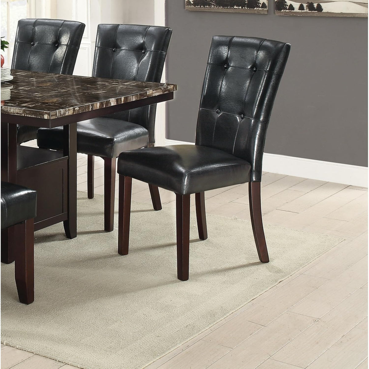Black Faux Leather Parson Chairs Set of 2 R221