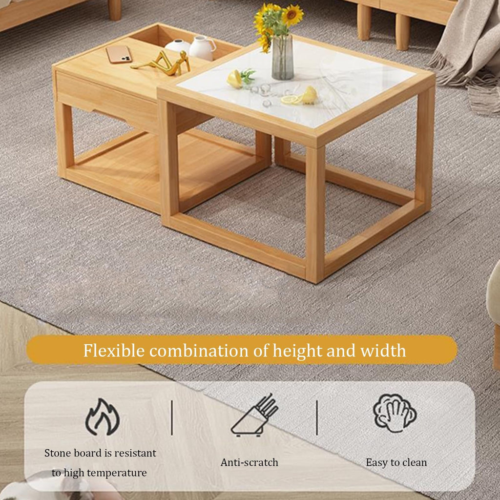 Square Two-Piece Coffee Table Set with Hidden Drawer Storage F7247