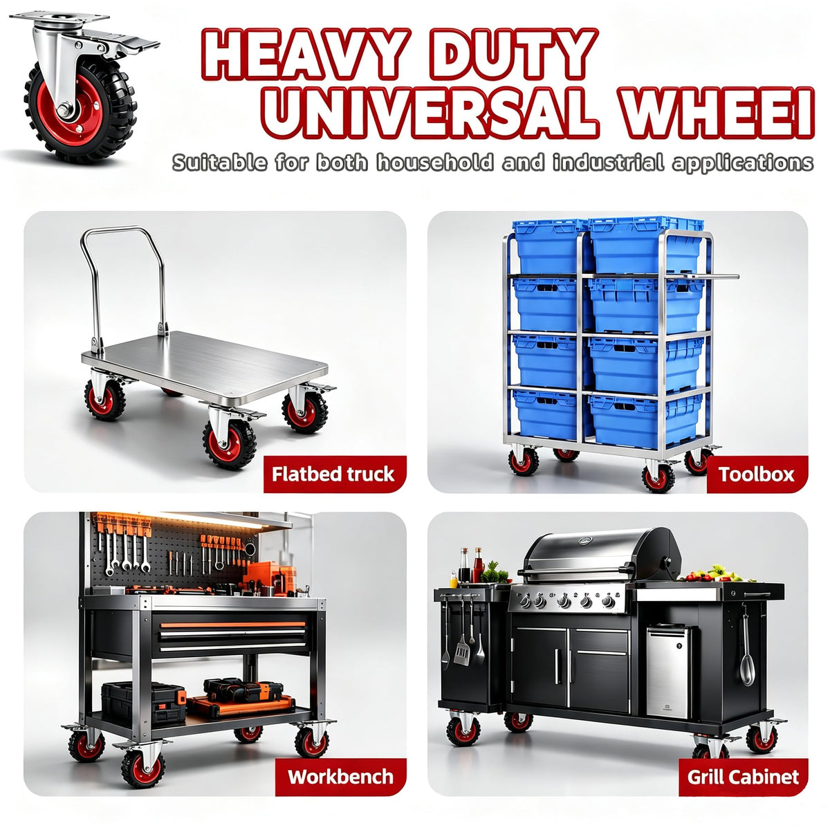 5 Inch Heavy Duty Casters Set of 4 Dual Locking Rubber Swivel Plate E95836