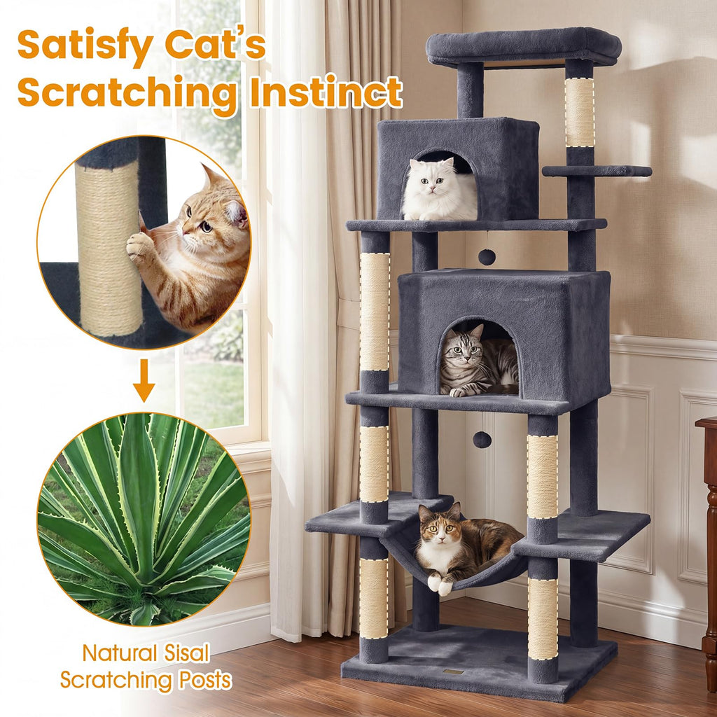 70-inch Multi-Level Cat Tree with Condos and Hammock U263
