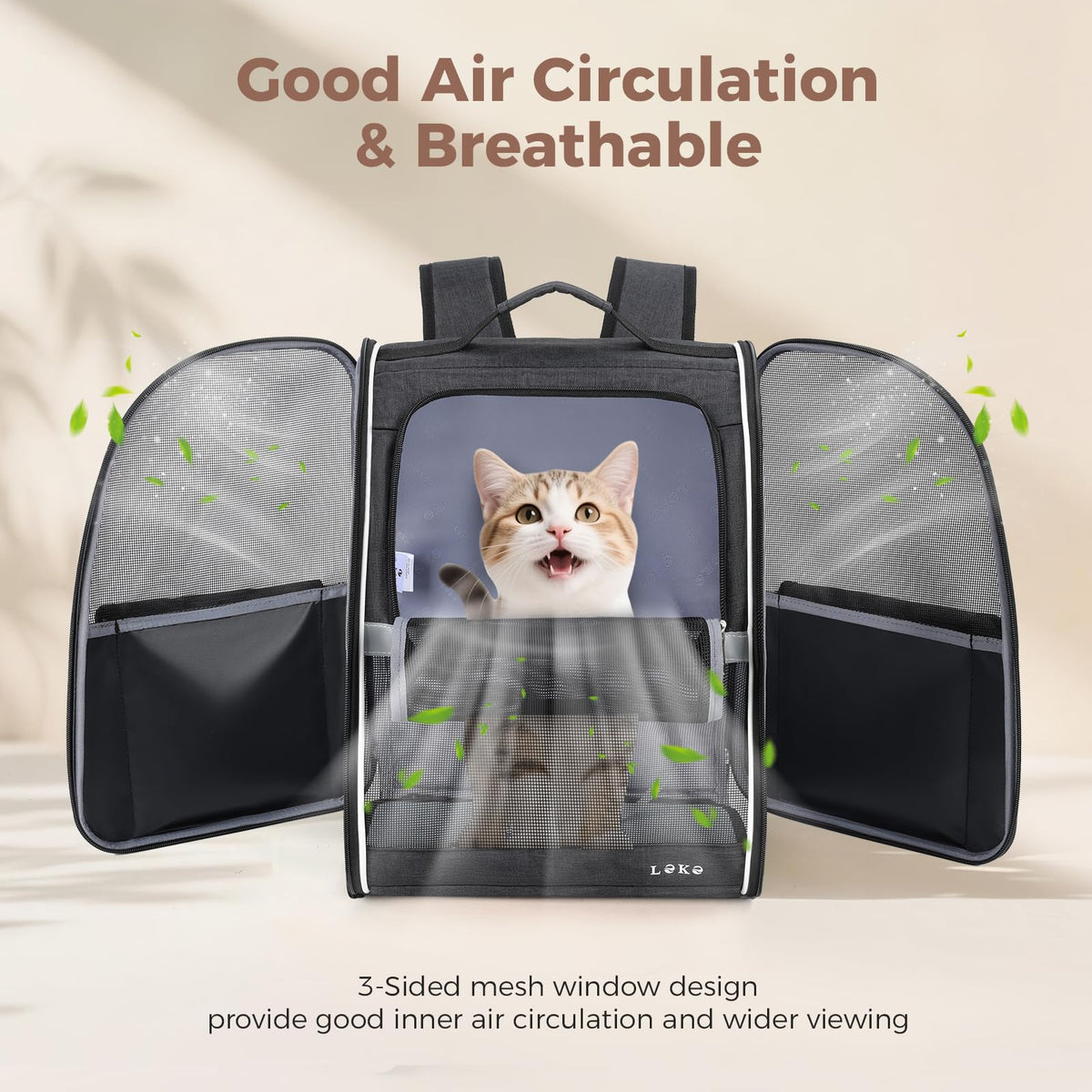 Dog Carrier Backpack for Small Medium Dogs Cats up to 18 lbs, Breathable Pet Backpack Carrier with 3 Entrances K94585