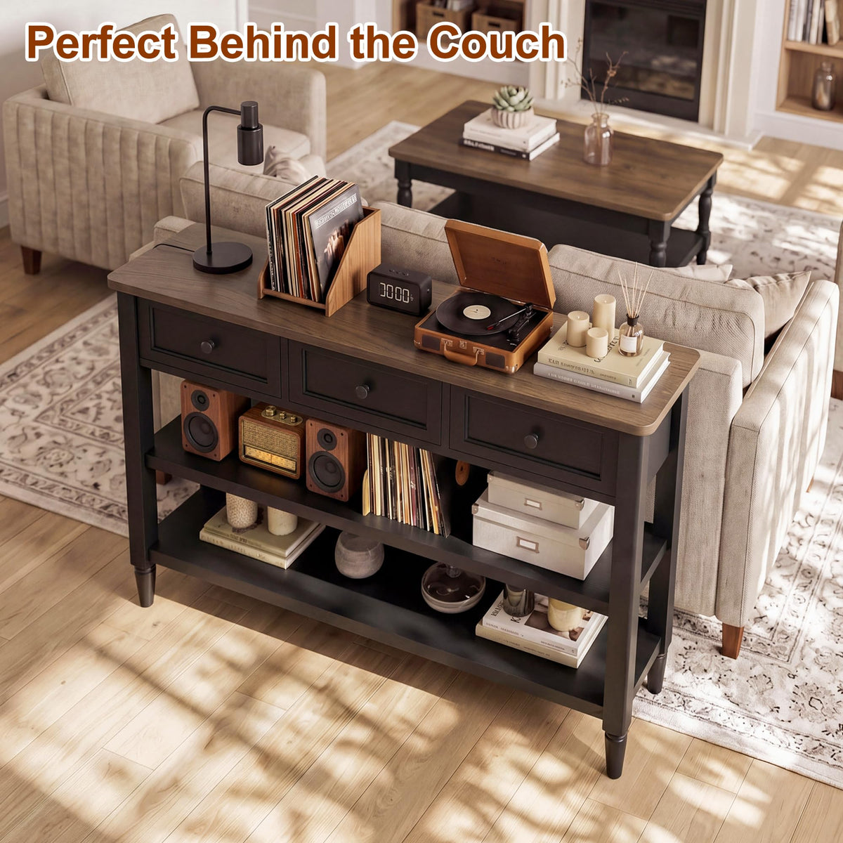 43" Narrow Console Table with 3 Drawers and 2 Shelves J40031