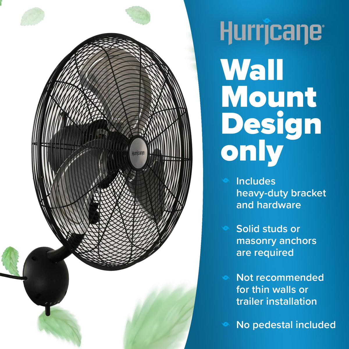Black 20in 3 Speed Oscillating Wall Fan E17886