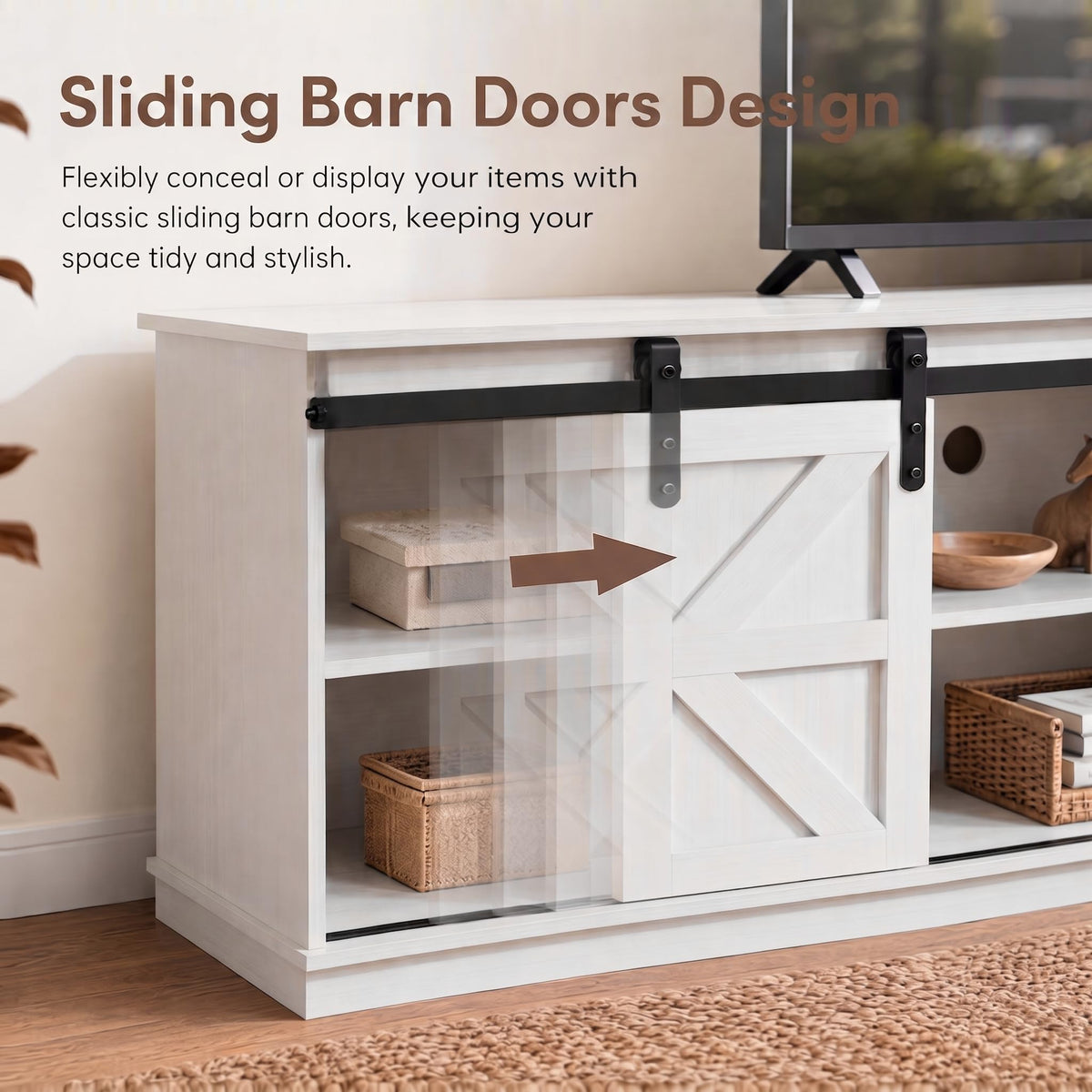 White 58'' TV Stand with Sliding Barn Doors V6011