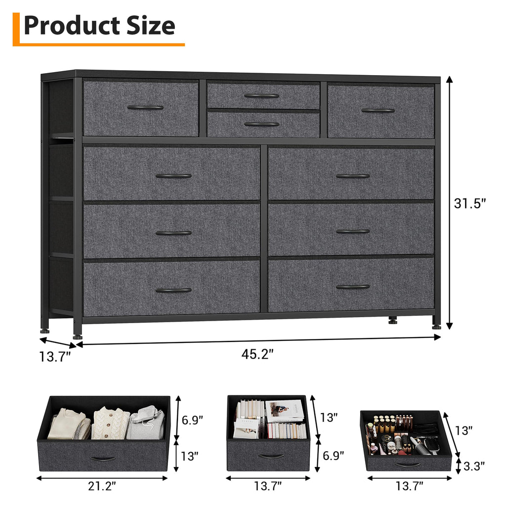10 Drawer Fabric Dresser with Wood Top Z891
