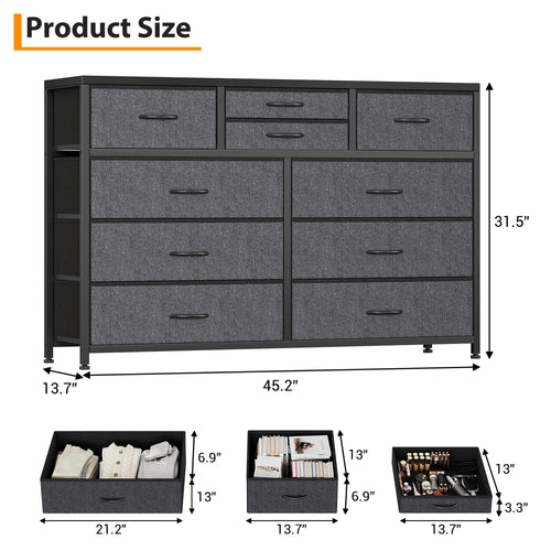 10 Drawer Fabric Dresser with Wood Top Z891