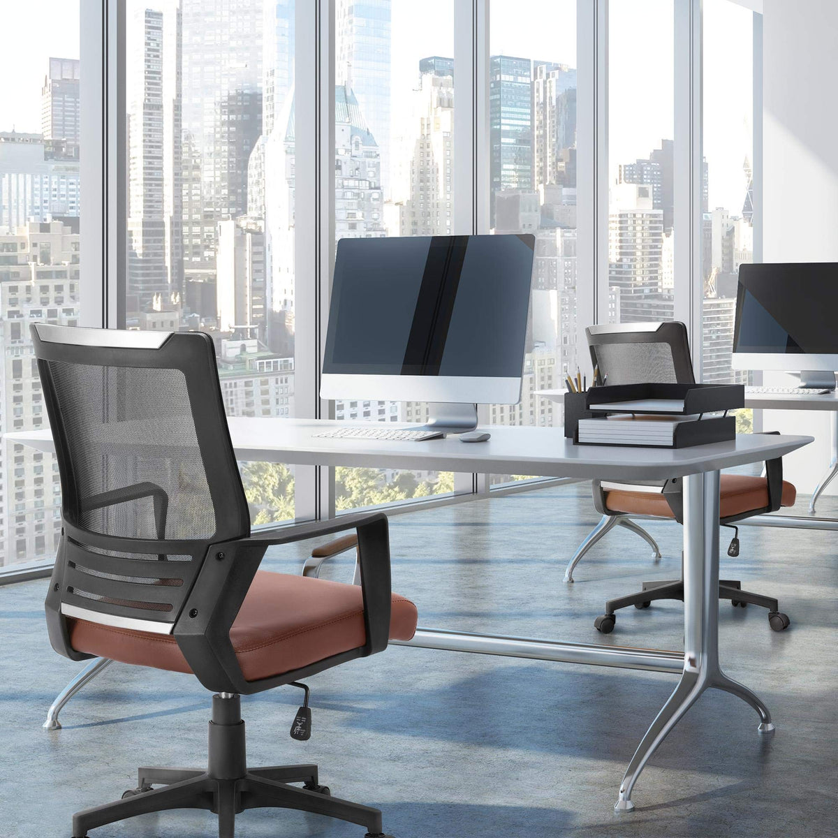 Brown Mesh Swivel Office Desk Chair J10081